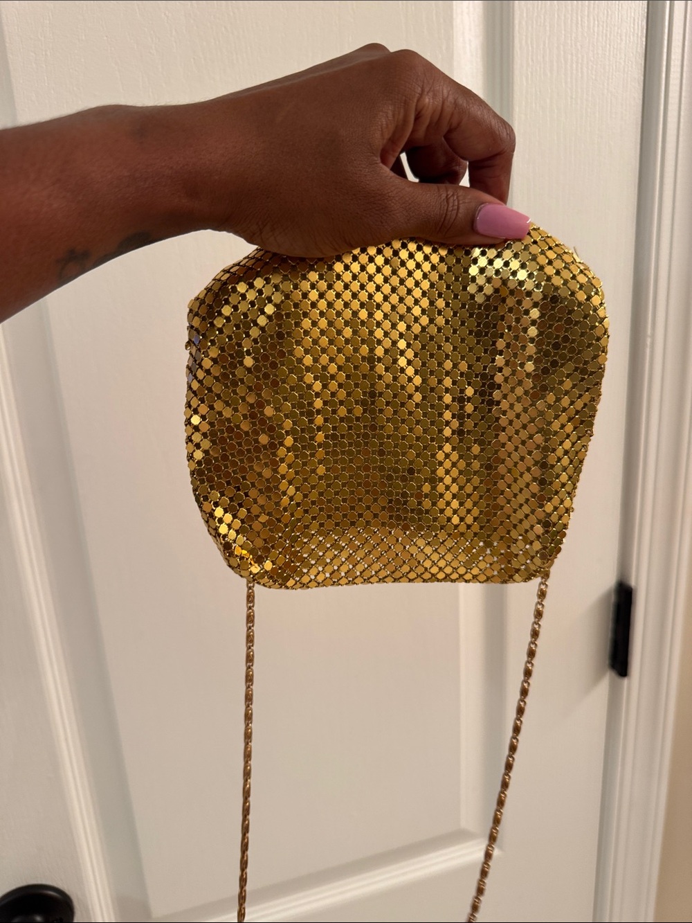 Gold Sequin Crossbody Bag with Chain Strap - Women's Evening Bag
